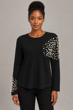 Load image into Gallery viewer, Black pearl-embellished top on the model
