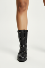 Load image into Gallery viewer, Buffy boots in black on model's leg
