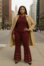 Load image into Gallery viewer, Burgundy fall outfit on Black female model
