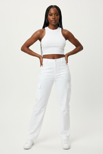 Load image into Gallery viewer, Stretch Cargo White - Black Female Model
